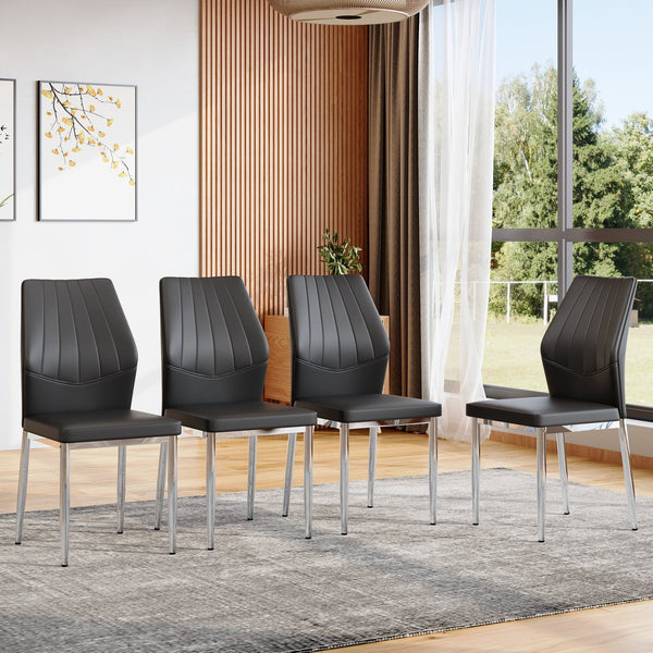 English Elm Set of 4 Brown Shell-Pattern Dining Chairs with Ergonomic Tech Fabric, Sturdy Metal Legs, 37" Black+Silver W1151P359603