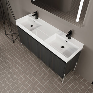 English Elm 60" Freestanding Bathroom Vanity with Dual Resin Sinks, Spacious Soft-Close Cabinet Storage, Durable Finish Dark Oak W1972S00016