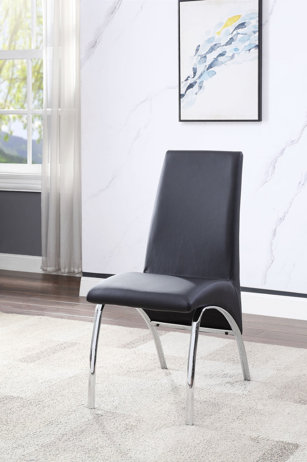 English Elm Pervis Modern Black Synthetic Leather Side Chairs Set of 2 – Padded High-Back Armless Dining Seats, Chrome Legs, 220lb Capacity B2726P345246