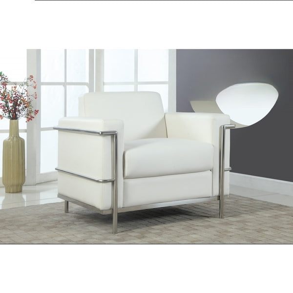 English Elm Executive Faux Leather Club Chair with Polished Chrome Frame for Modern Living Spaces White B011P439046