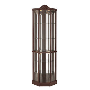 English Elm Lighted Corner Curio Cabinet With Adjustable Shelves, Carved Cherry Finish, Ideal For Home Display W1758P300127
