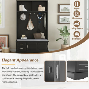 English Elm On-Trend Stylish Hall Tree With Sliding Doors, 6 Hooks, Cushion Bench & Smart Storage For Entryways N721P205787B-GIGA