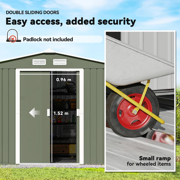 English Elm Backyard Galvanized Steel Storage Shed with Sliding Doors and Weather Resistant Build T3971S00162