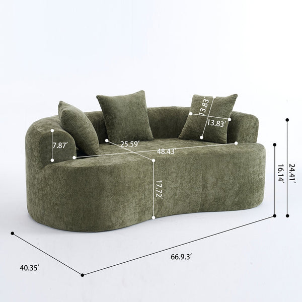 English Elm Crescent-shaped Curved Chenille Loveseat Low Profile Deep Seat Modern Living Room Sofa Green W5188P450346