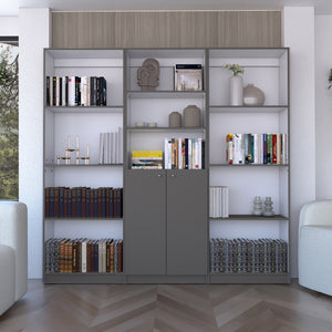 English Elm Duette 3-Piece Home Bookcase Set with 11 Shelves and Dual-Door Cabinet, Spacious Stylish Storage Multicolor,White+gray 41 L x 28 W x 5 H B070S00277