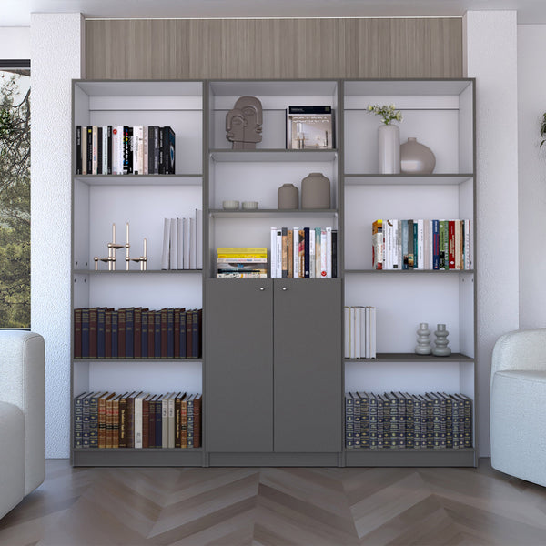 English Elm Duette 3-Piece Home Bookcase Set with 11 Shelves and Dual-Door Cabinet, Spacious Stylish Storage Multicolor,White+gray 41 L x 28 W x 5 H B070S00277