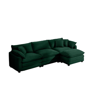 English Elm Corduroy L-Shaped 3-Seater Sofa With Ottoman – Stylish Green Comfort For Small Living Rooms W714S00817