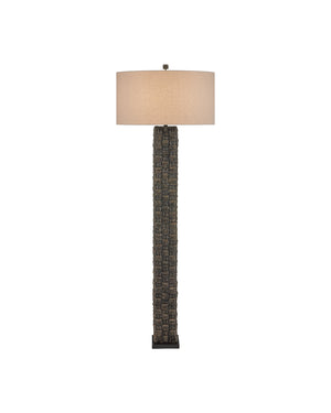 Currey & Company Eden Floor Lamp - Hand-twisted Seagrass Column With Gingham Pattern And Linen Shade, Artisan Crafted Black Seagrass 8000-0171-currey-company