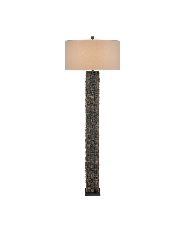 Currey & Company Eden Floor Lamp - Hand-twisted Seagrass Column With Gingham Pattern And Linen Shade, Artisan Crafted Black Seagrass 8000-0171-currey-company