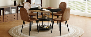 English Elm Table and Chair Set Round 47 Inch Geometric Mdf Top with Storage Shelf 4 Upholstered Seats W1151S04076