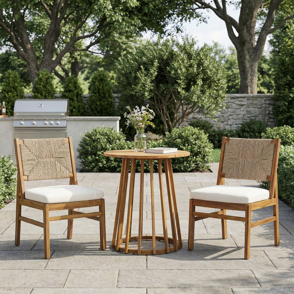 English Elm Outdoor Acacia Wood Bistro Set with Handwoven Wicker Chairs for Patio Dining N773OD00088T