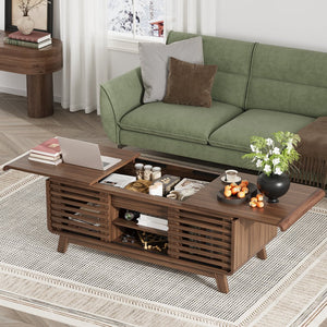 English Elm Coffee Table with Led Lighting Bluetooth Speaker Wireless Charging and Faux Marble Top T3773P419702