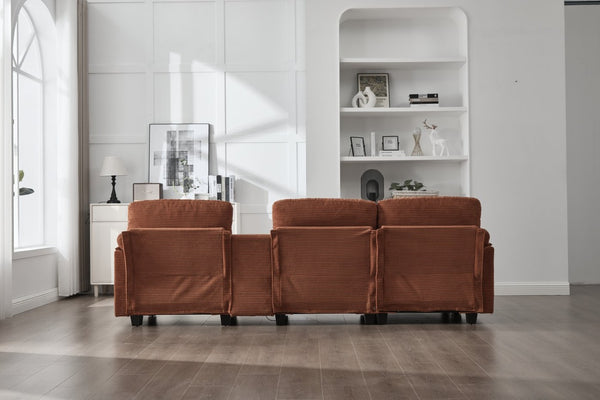 English Elm United Corduroy L-Shaped 4-Seater Sofa With Usb, Cup Holders & Storage Ottoman - Perfect For Apartments! W1568S00225-GIGA