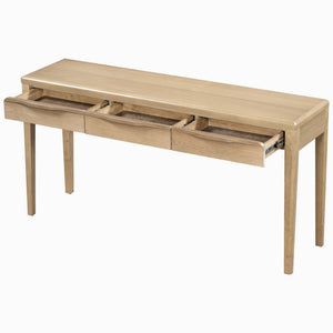 English Elm U_style Oak Veneer Console Table with Three Wave Drawers for Entryway or Foyer Natural N711P401926N