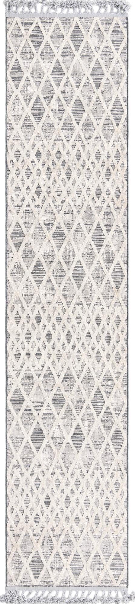 Unique Loom Arlo Cy Machine Made Tribal Rug Gray, Ivory 2' 7" x 12' 2"