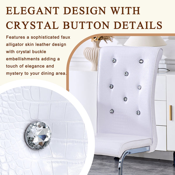 English Elm Luxury Pu Upholstered Dining Chair Set of 4 with Channel Stitching and Metal Legs White W1512P491873