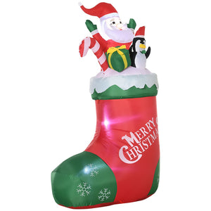 English Elm Outsunny 5Ft Inflatable Christmas Decoration With Santa & Penguin In Sock, Led Lights For Yard Fun W2225P229120-GIGA