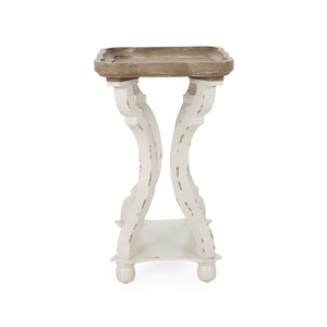 English Elm Christopher Knight Home® - End Hourglass Accent Table with Lipped Rectangular Top, French Country Firwood Charm and Elegance Natural+White N771P223027Y