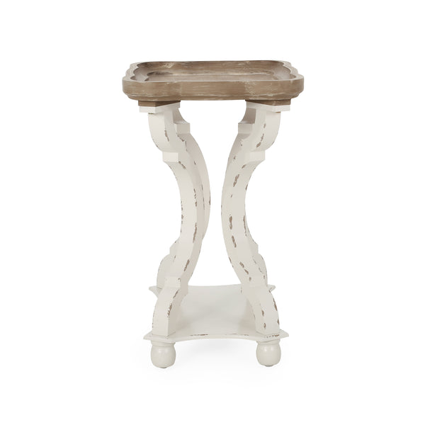English Elm Christopher Knight Home® - End Hourglass Accent Table with Lipped Rectangular Top, French Country Firwood Charm and Elegance Natural+White N771P223027Y