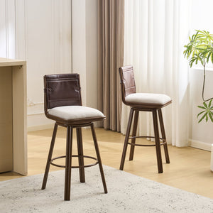 English Elm Christopher Knight Home® - Sibyl Upholstered Bar Stool Set of 2 – Walnut Metal Frame, Cloud-Soft Beige Seat, Durable Faux Leather Backrest N775P340827B