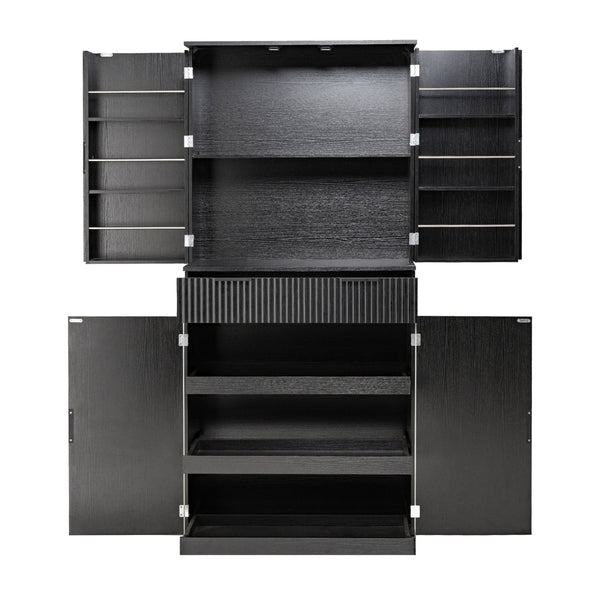 English Elm 72" Fluted Kitchen Pantry Cabinet with Anti-Tilt Stabilizers, Triple-Fold Hinges, Spice Door Racks and Deep Storage Black W2917P294985