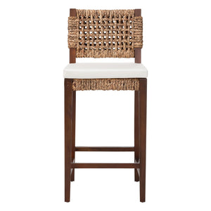 English Elm Modern Handcrafted Seagrass Woven Mahogany Counter Stool for Kitchen Island B2750P467867