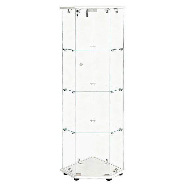 English Elm Tempered Glass Corner Display Cabinet with Rgb Lighting Locking Door and Adjustable Feet White W3155P449086