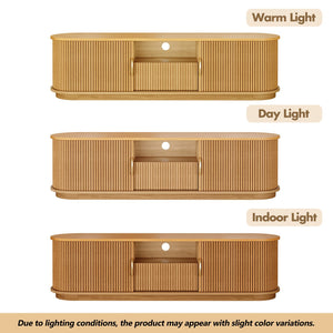 English Elm Vintage Farmhouse Media Console with Slatted Sliding Doors and Brass Hardware for Living Room Natural N721P427206D