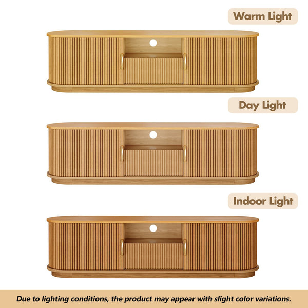 English Elm Vintage Farmhouse Media Console with Slatted Sliding Doors and Brass Hardware for Living Room Natural N721P427206D