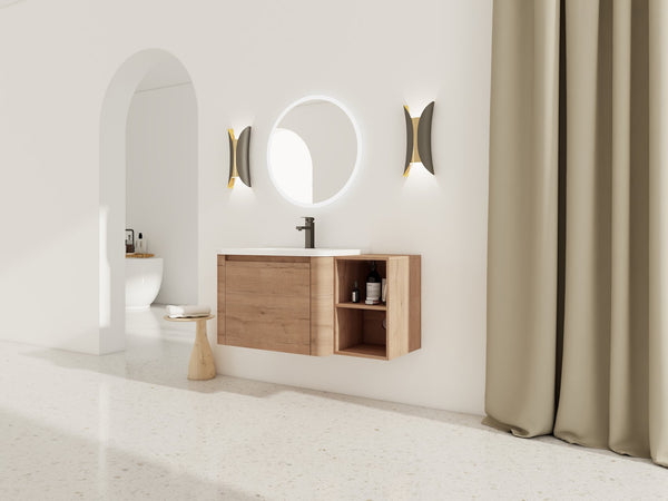 English Elm 40'' Wall-Mounted Vanity with White Ceramic Sink, Plywood Shelves, Soft-Close Door, Scratch-Resistant Finish W999S00380
