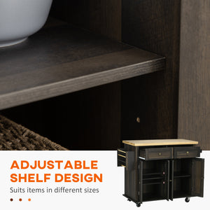 English Elm HOMCOM Modern Mobile Kitchen Island Cart with Butcher Block Top, Spice Rack, Drawers & Locking Casters W2225P173894