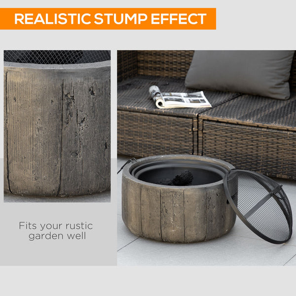 English Elm Outsunny Wood Burning Fire Pit Rustic Tree Stump Design Metal Patio Backyard Bonfire W2225P174304