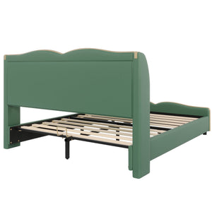English Elm Christopher Knight Home® - Queen Plush Leather Upholstered Bed Frame with Wingback Headboard, Wavy Footboard, Quiet Support Dark Green 85.2 L x 9.8 W x 3.25 H N761S0000016F