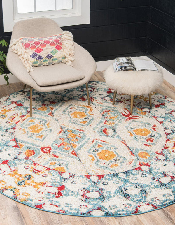 Unique Loom Rosso Piazza Machine Made Border Rug Multi, Black/Blue/Gold/Red 8' 0" x 8' 0"