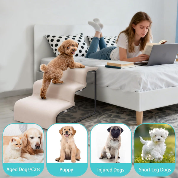 English Elm 3-step Pet Stairs with Cushioned Treads for Small Dogs Cats Sofa Bed Access T5880P493662