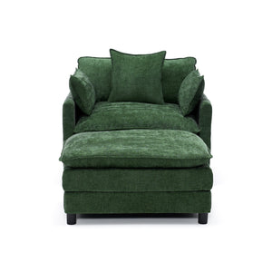 English Elm 39.4" Chenille Club Chair with Ottoman Solid Wood Frame Contemporary Living Room Seat Green W3244P427726