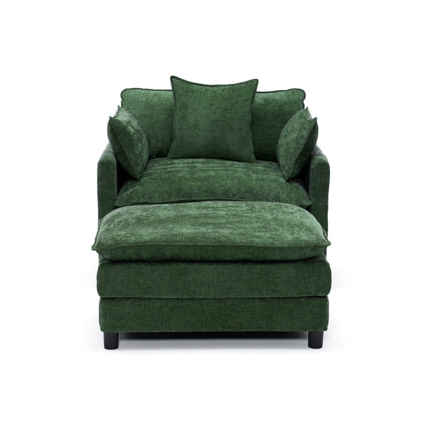 English Elm 39.4" Chenille Club Chair with Ottoman Solid Wood Frame Contemporary Living Room Seat Green W3244P427726