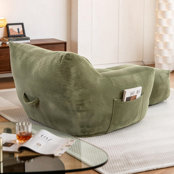 English Elm Bean Bag Chair with Armrests Shredded Foam Fill Oversized Lounge Seat for Adults Green W5385P433244