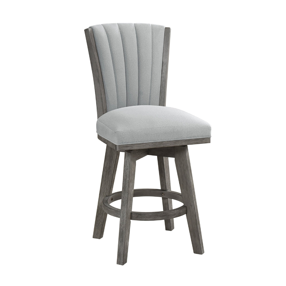 English Elm Core Velvet Swivel Counterstools with Channel Tufting and Wire-brushed Wood Frame Set B056P417049