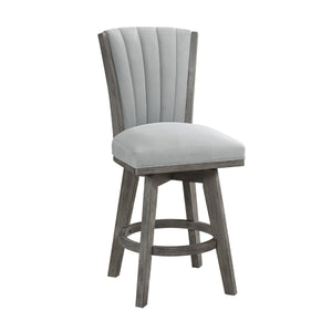 English Elm Core Velvet Swivel Counterstools with Channel Tufting and Wire-brushed Wood Frame Set B056P417049
