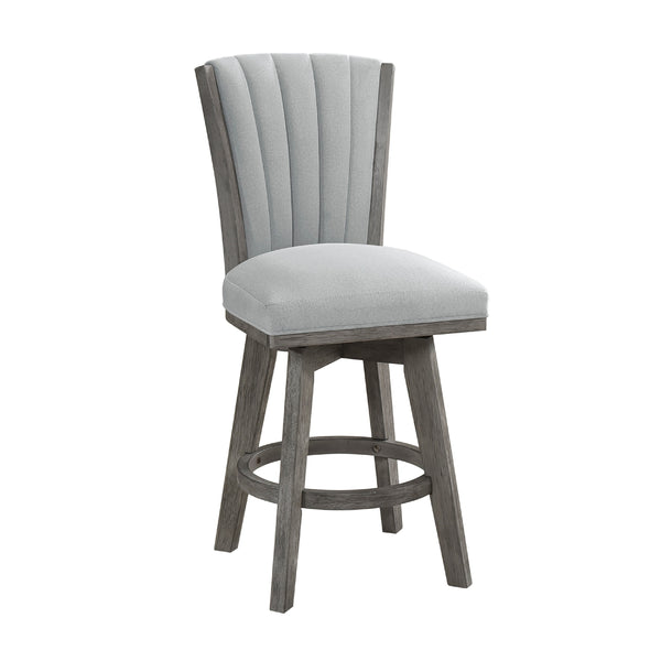 English Elm Core Velvet Swivel Counterstools with Channel Tufting and Wire-brushed Wood Frame Set B056P417049