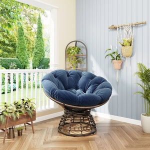 English Elm Comfortable Swivel Papasan Chair Pe Rattan Bowl Seat with Plush Corduroy Cushion W640P443554