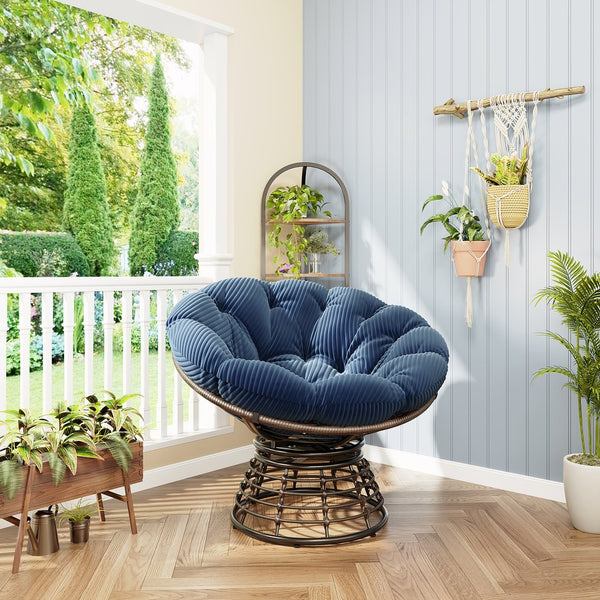 English Elm Comfortable Swivel Papasan Chair Pe Rattan Bowl Seat with Plush Corduroy Cushion W640P443554