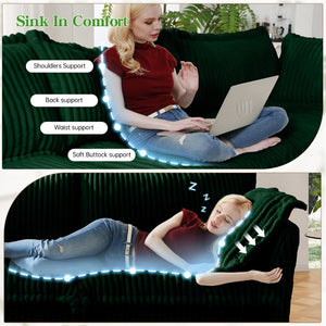 English Elm Slipcovered U-Shape Sectional Sofa - Cozy Cloud Couch With Removable Green Corduroy Covers & Big Pillows For Ultimate Comfort W3041S00086-GIGA