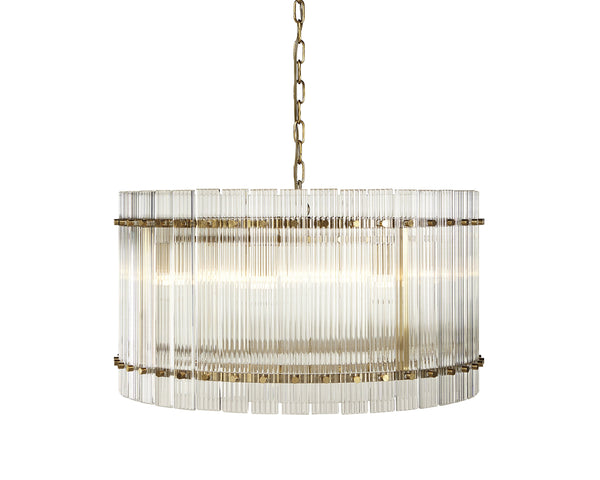 Sunpan Kore Chandelier - Modern Clear Glass Design with Stunning Metal Frame for Radiant Home Decor Small - 28.75W x 28.75D x 87H