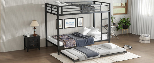 English Elm Twin Xl Metal Bunk Bed With Twin Trundle - Stylish Space-Saving Solution For Shared Rooms! W1580S00128-GIGA