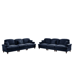 English Elm Classic Modular Sleeper Sofa With Ruffle Skirts, Flared Arms, And Movable Ottomans In Elegant Blue W3041S00259