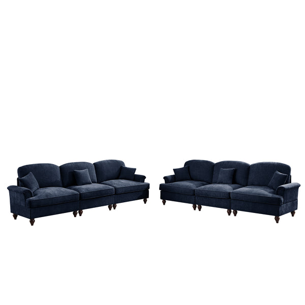 English Elm Classic Modular Sleeper Sofa With Ruffle Skirts, Flared Arms, And Movable Ottomans In Elegant Blue W3041S00259