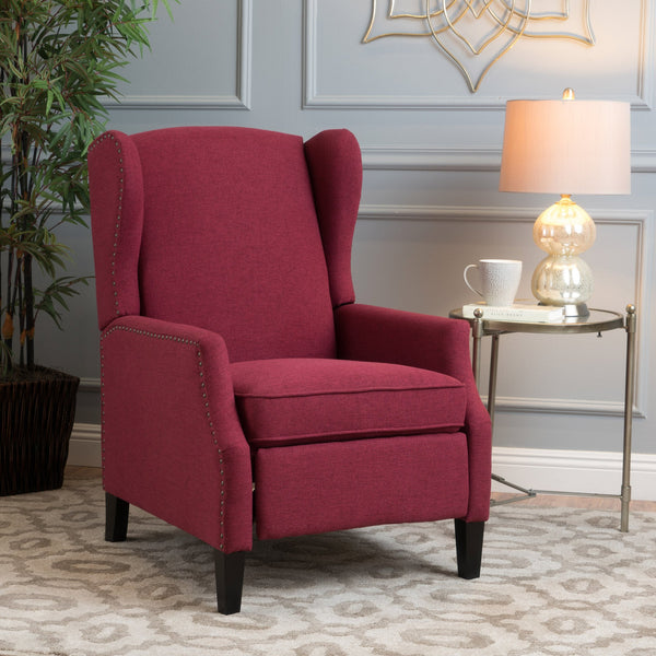 English Elm Christopher Knight Home® - Pushback Recliner Chair with Nailhead Trim and Wingback Design, Plush Fabric Comfort for Living Rooms Red 60760.00DRED