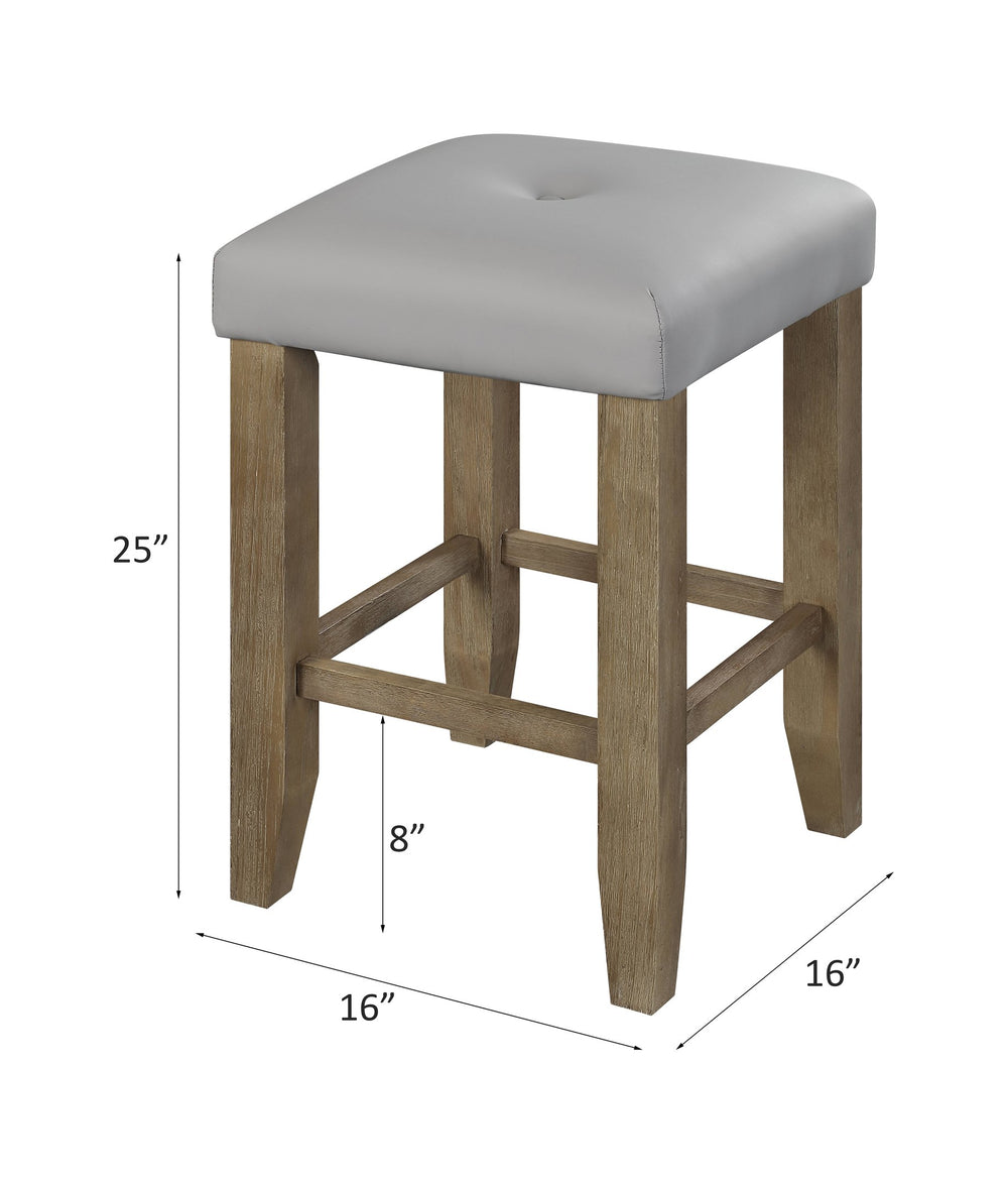 English Elm Charnell Gray Faux Leather Counter Stools Set of 2 - Oak Finish, Button Tufted, Padded Storage Base B2726P338681